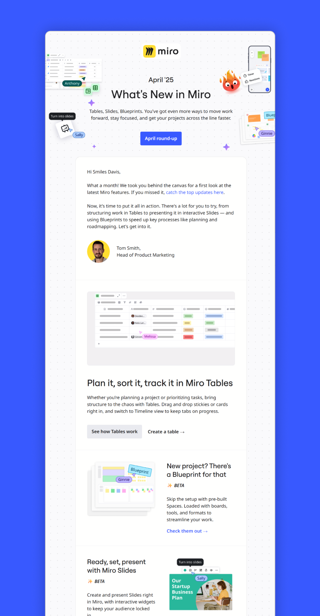 Product update email example from Miro