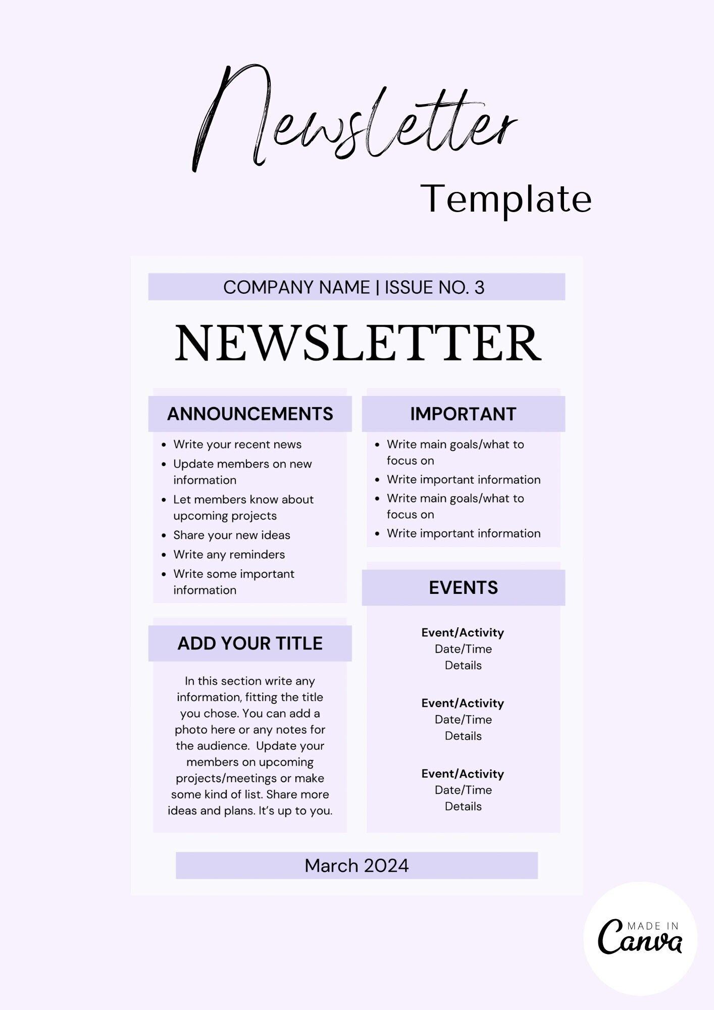 Newsletter Template | Small Business Printable | Editable Monthly Newsletter Template | Business Newsletter