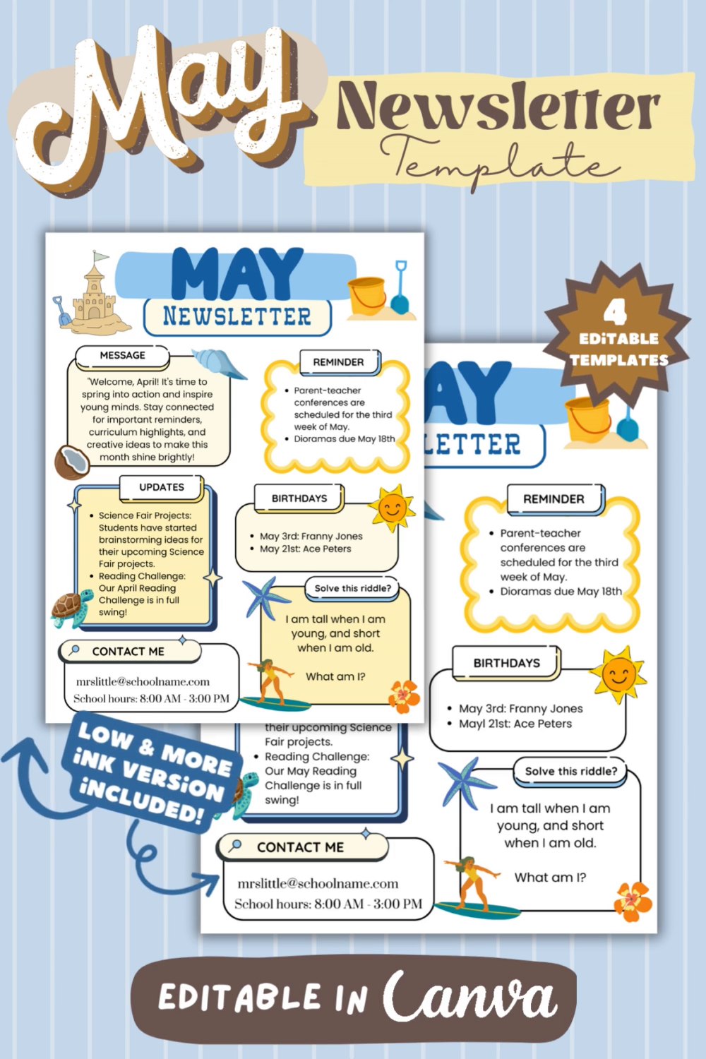 May Editable Newsletter Template, Daycare Templates, Editable Classroom
