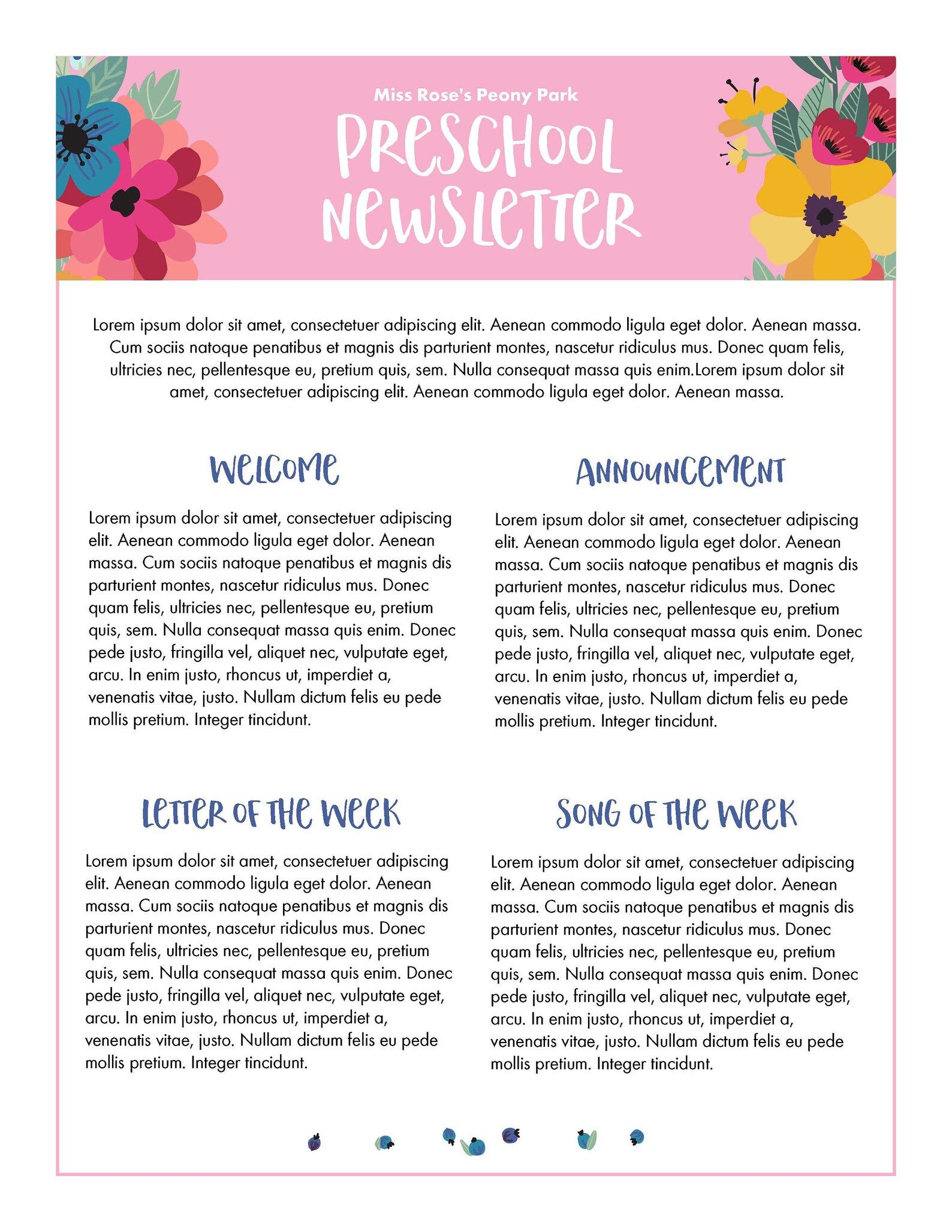 Editable Newsletter Templates, PDF, JPEG & MS Word Templates, Floral Pink, Blue, Cream, Green, Digital Download – Etsy