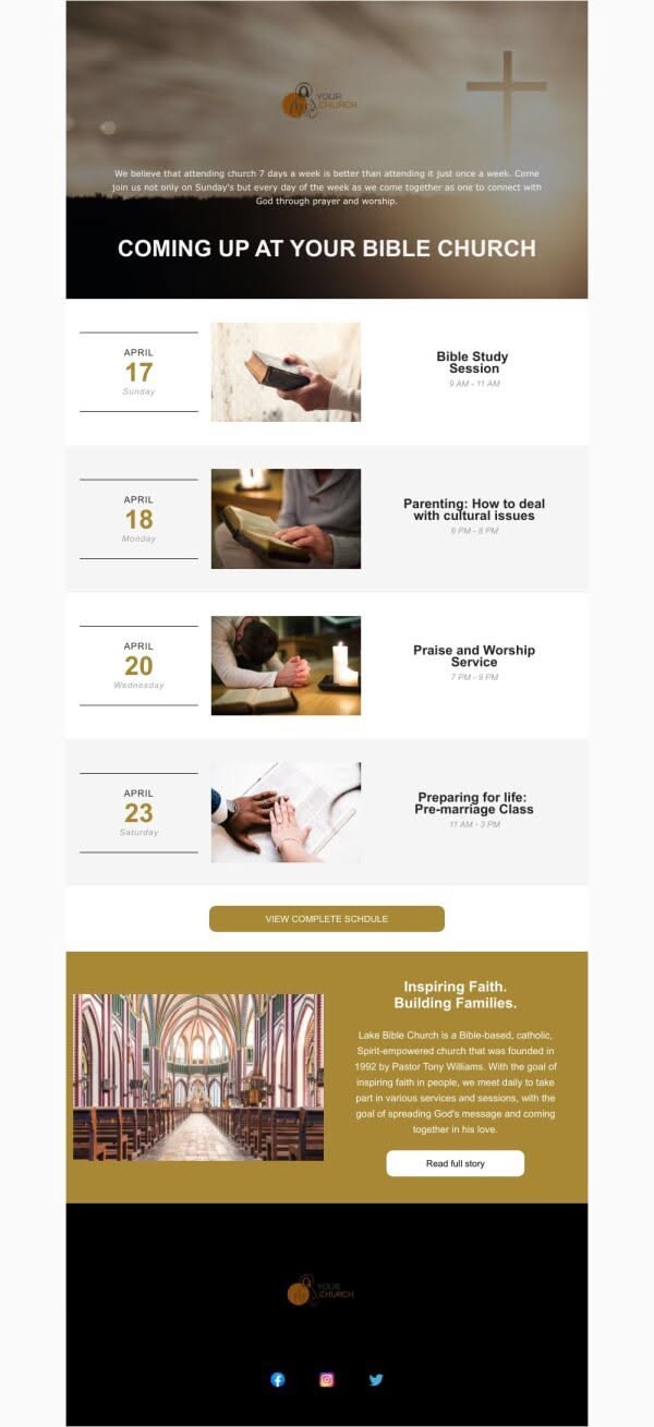 Elegant Prayer & Worship Church Email Template for Event Announcements