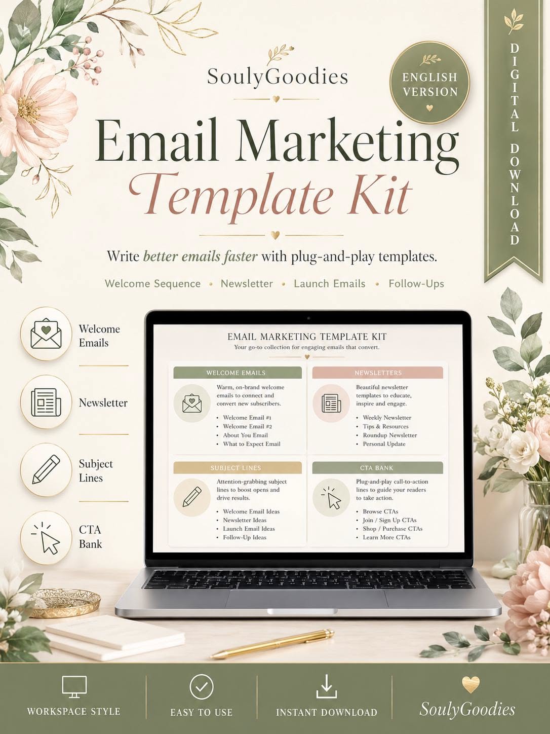 Email Marketing Templates | Welcome Sequence Newsletter Campaign Kit | Word Template