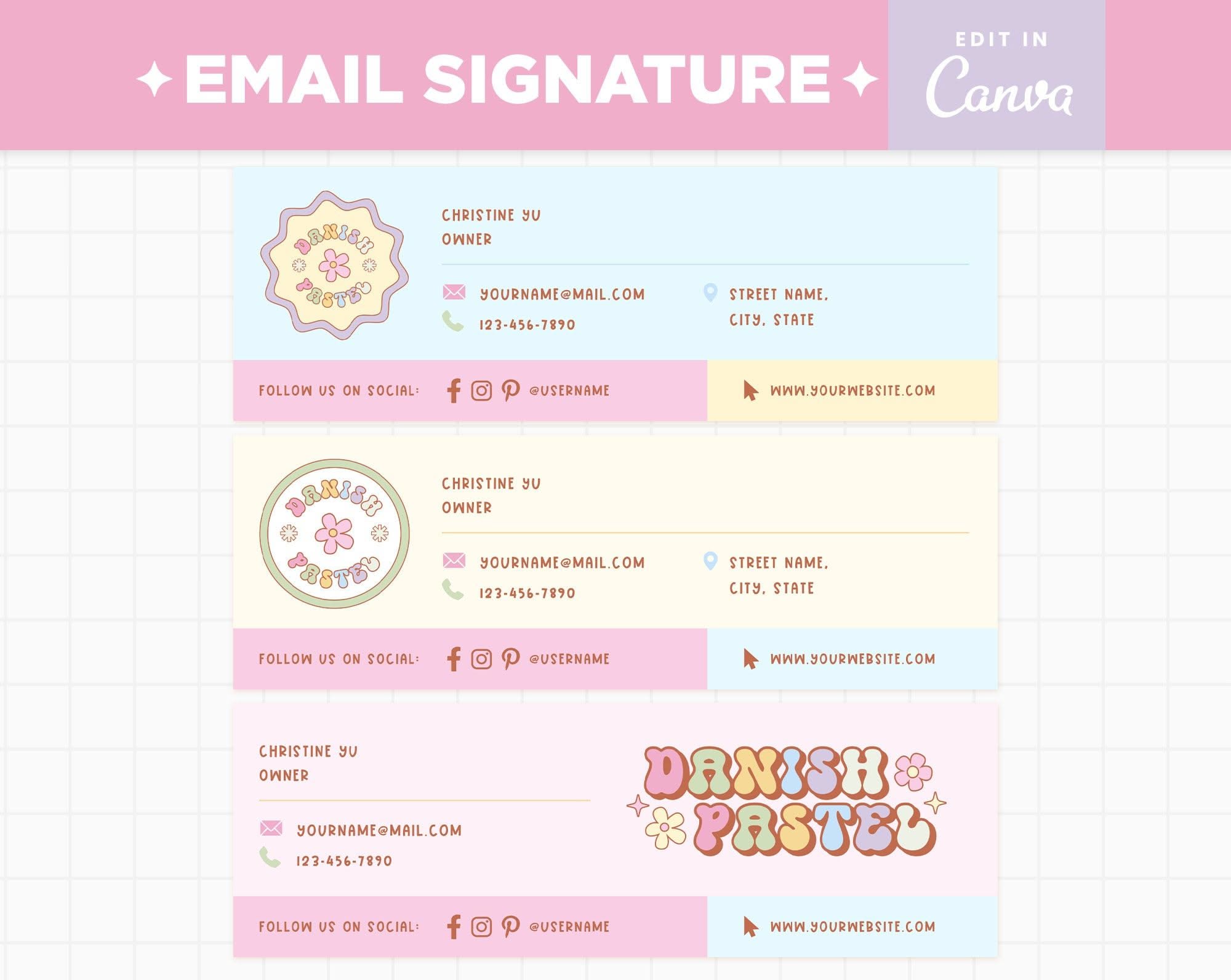 Vivid Rainbow Pastel Email Signature Template Editable in Canva