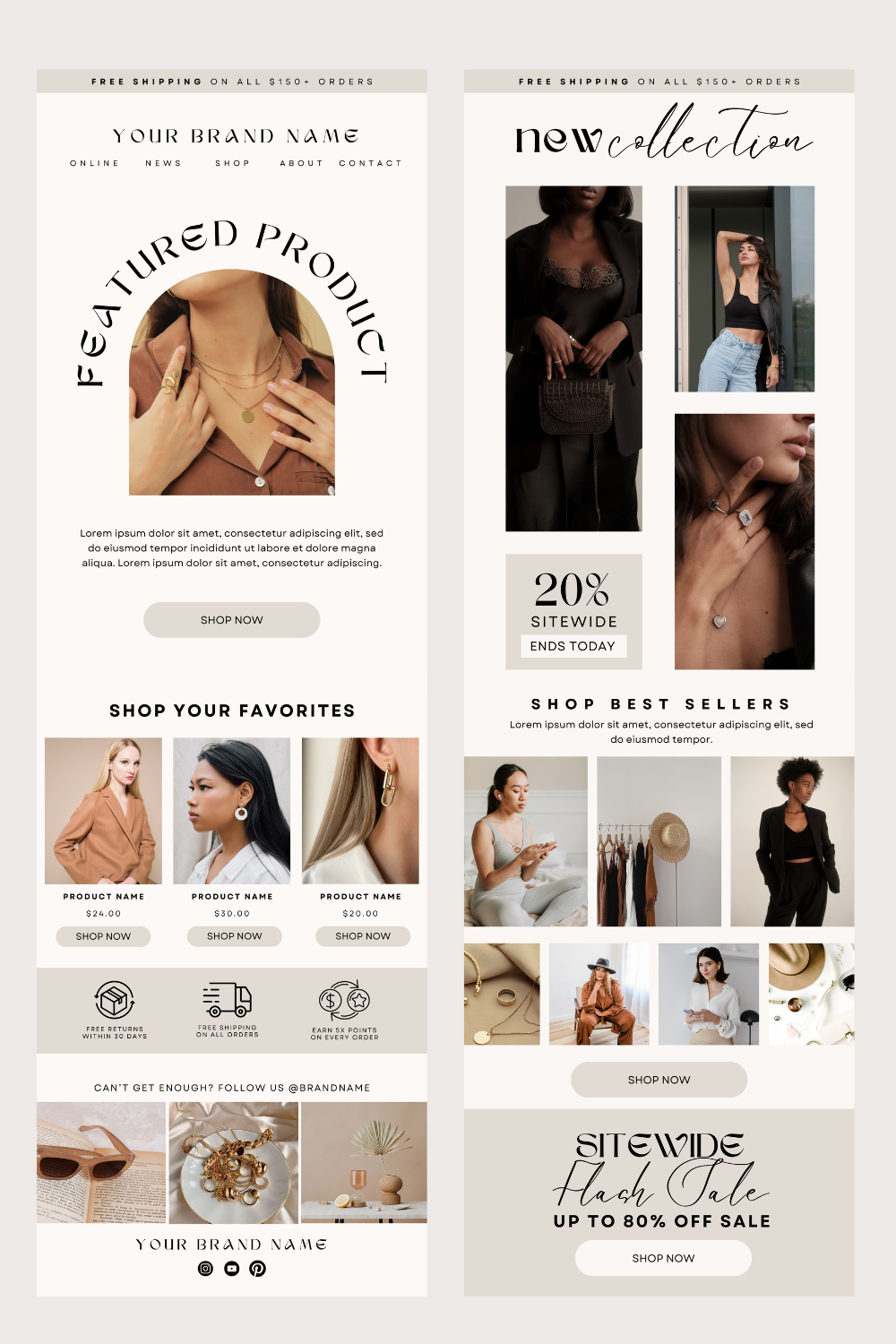 Fashion Blogger Email Email Marketing Template Bundle, Newsletter Canva Template, Sales Email.