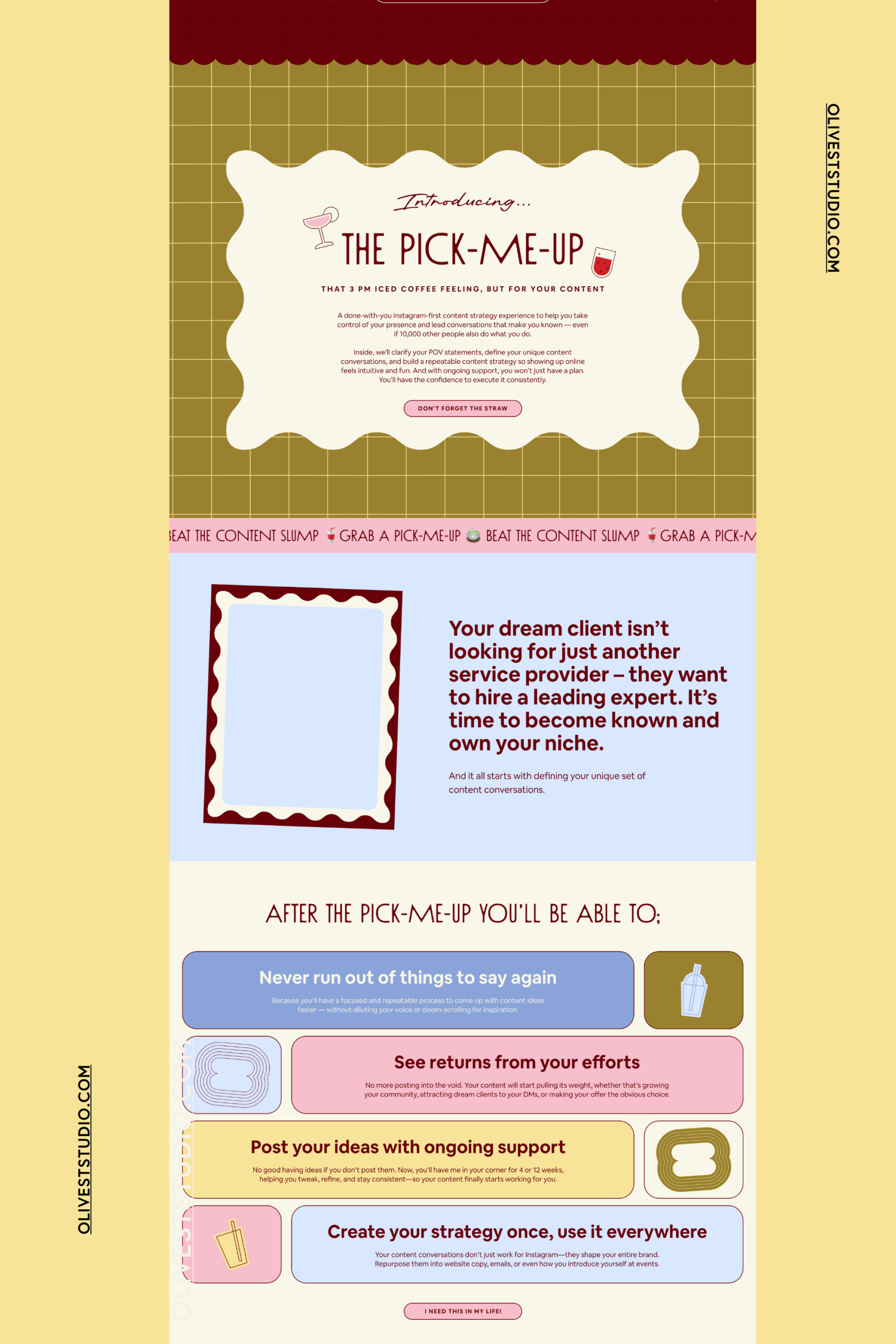 Colourful, Fun Sales Page Website Design and Wireframe for a Social Media Coach