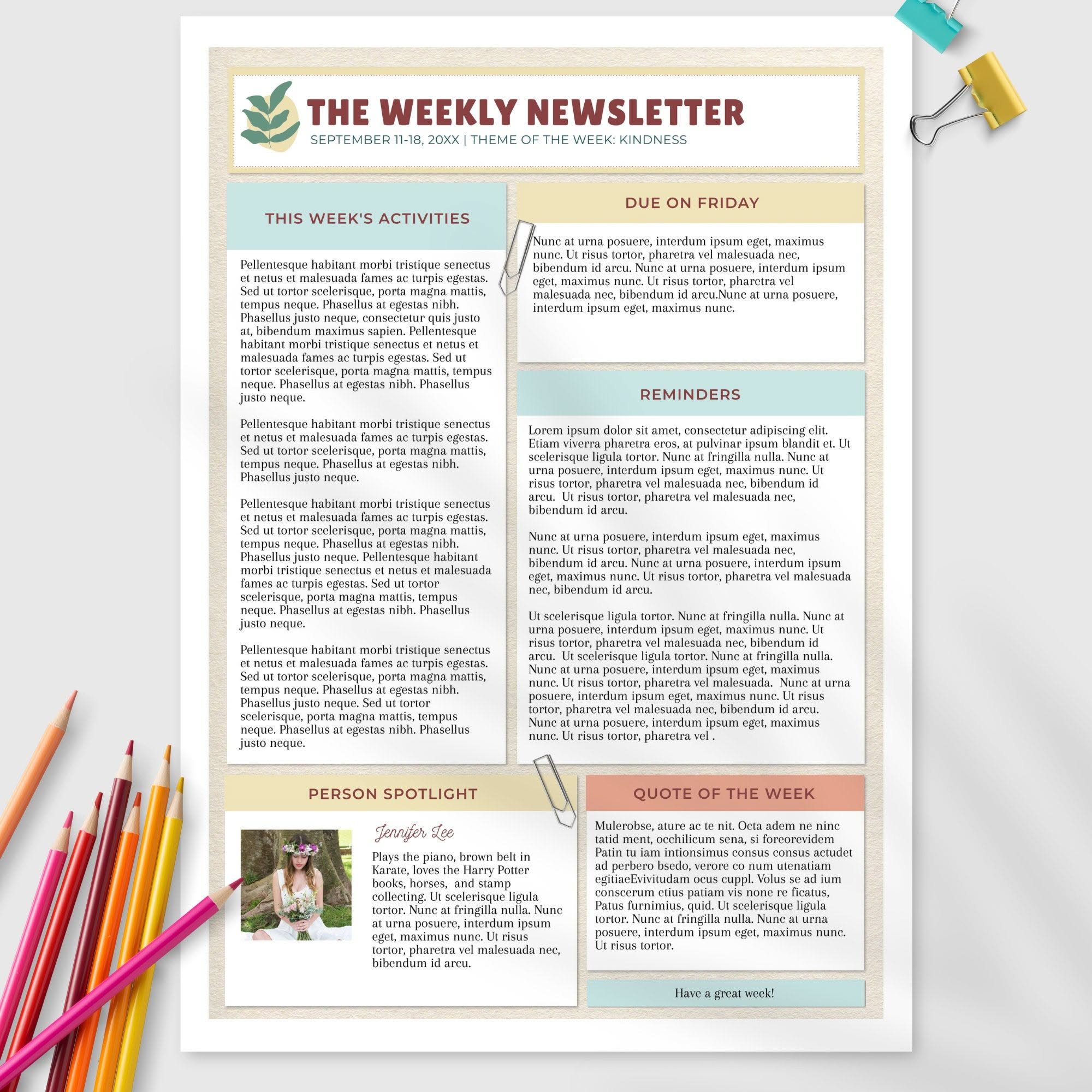A4 Editable Newsletter Template One Page / Editable Office, Organization