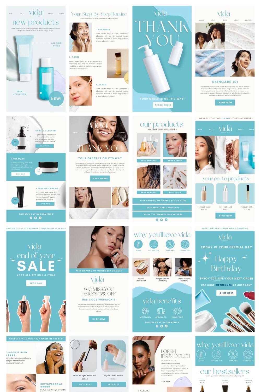 Skincare + Beauty + Wellness Brand Email Template for Klaviyo, Canva, Mailchimp