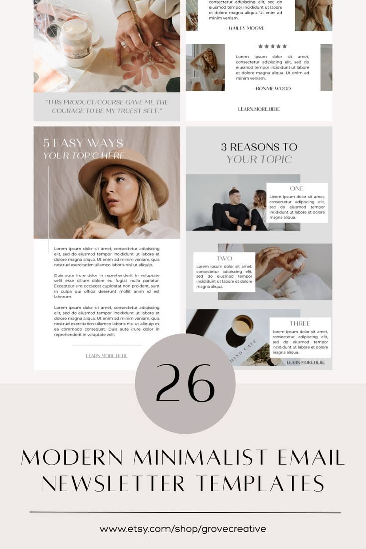 Email Marketing Templates for Canva use in Mailchimp Flodesk – Modern Minimalist Design