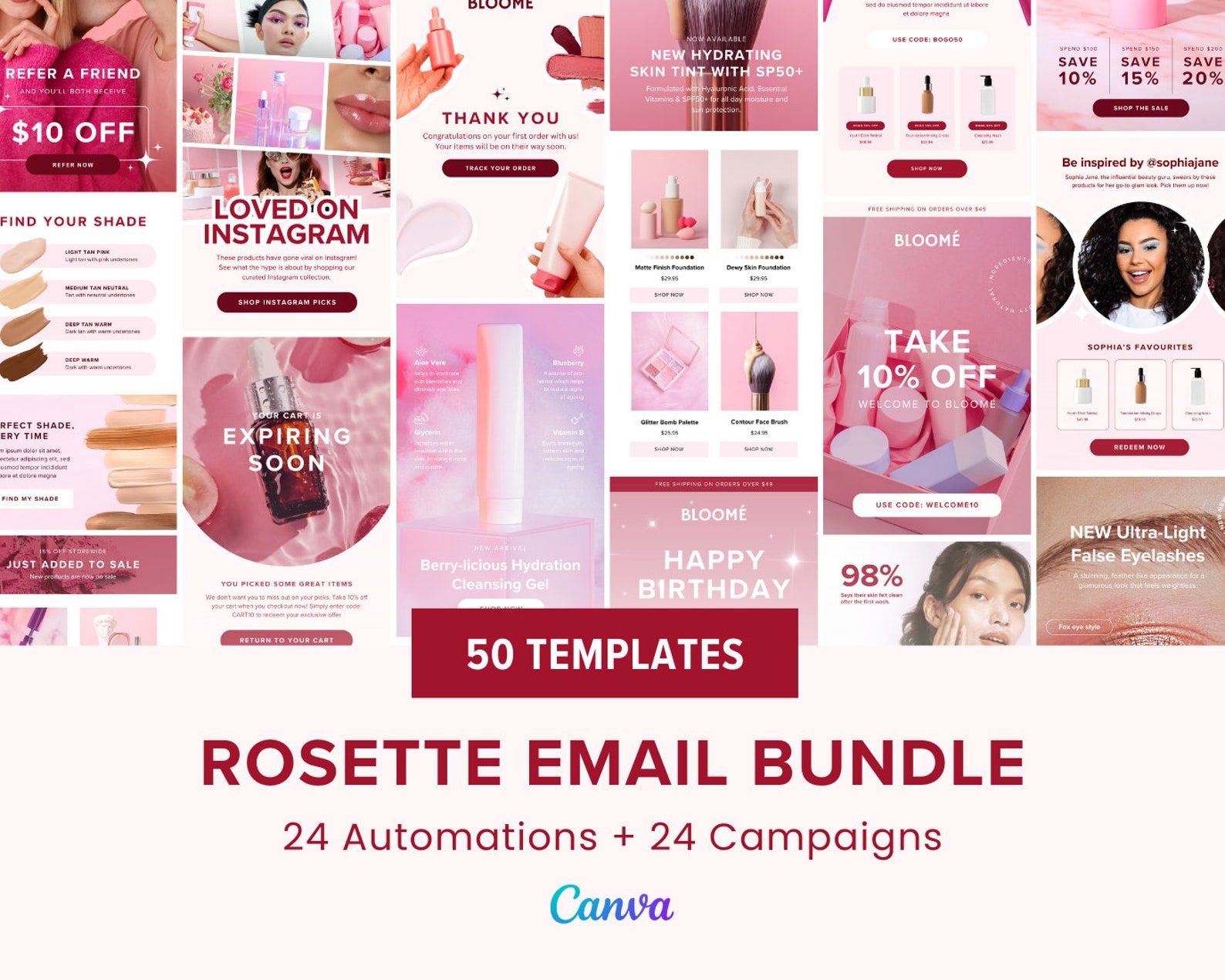 50 Pink Email Templates, Flow Email Template, Mailchimp Email Template, Email Automation, Klaviyo Email Template, Campaign Newsletter, Canva – Etsy