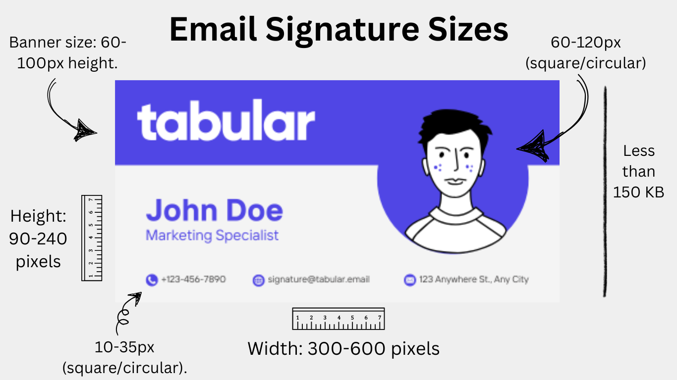 Email signature sizes and dimensions