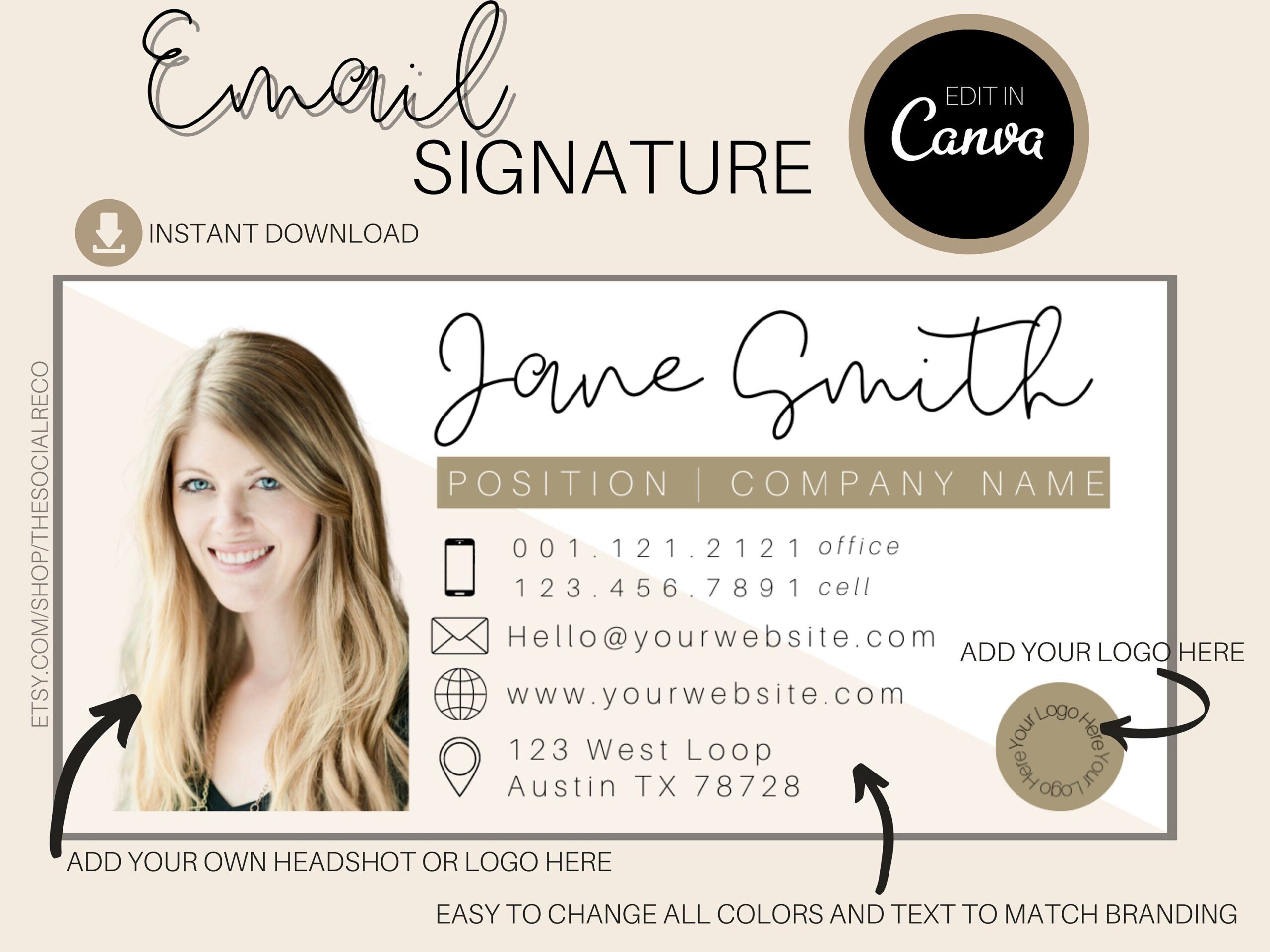 Email Signature Template in Neutral Tones | Customized in Canva
