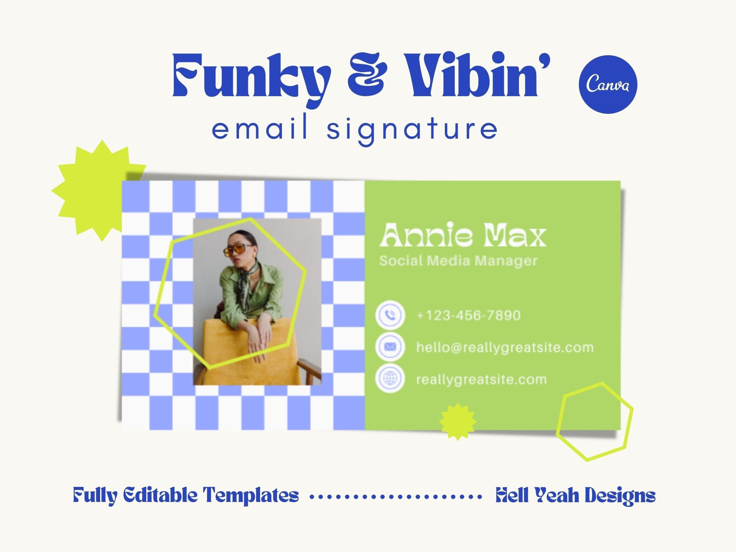 Funky Email Signature Template Design, Edtable in Canva