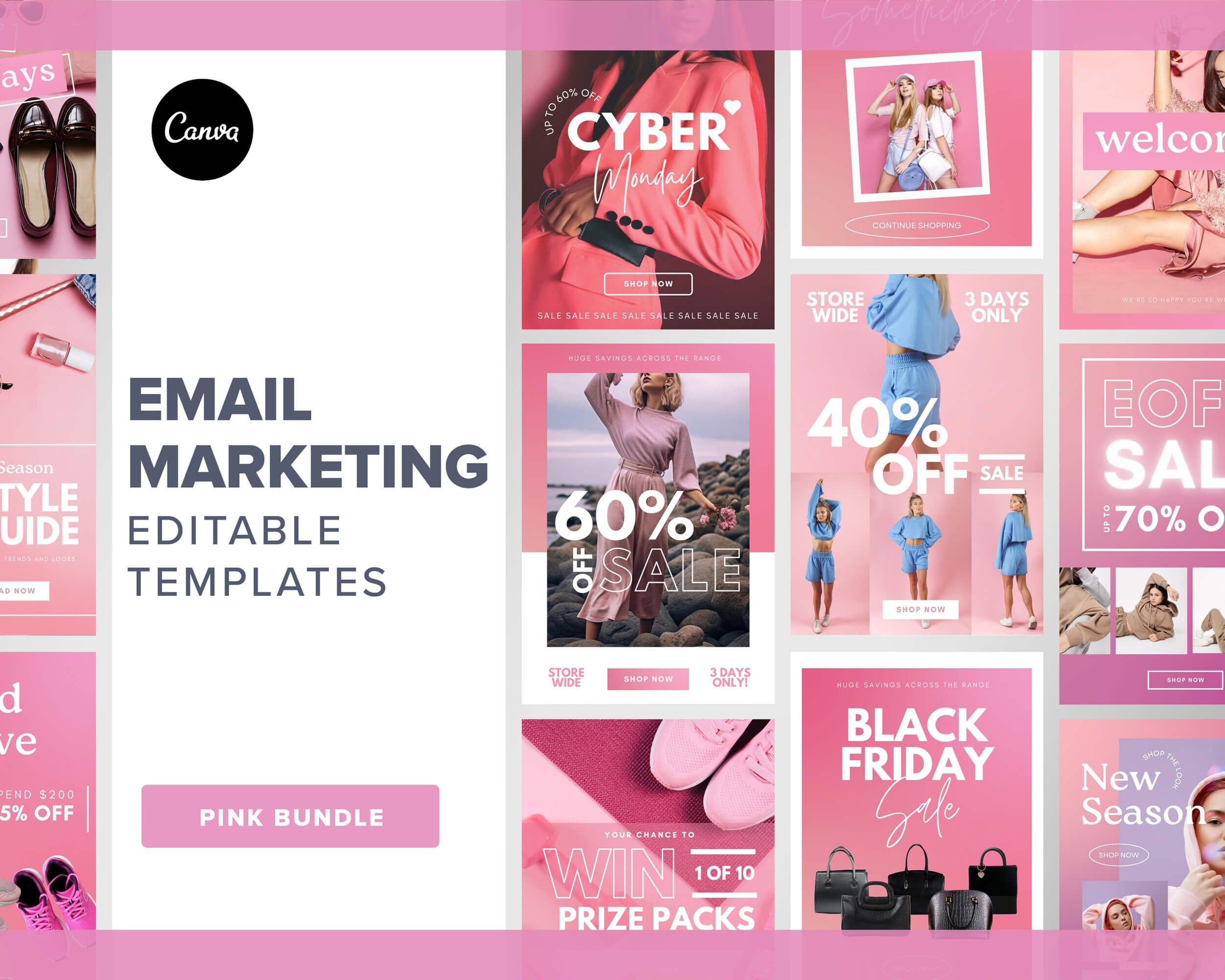 Editable Email Template  Klaviyo Mailchimp, Flodesk, Omnisend Email Marketing Canva, E-commerce Fashion Black Friday | Email newsletter Pink
