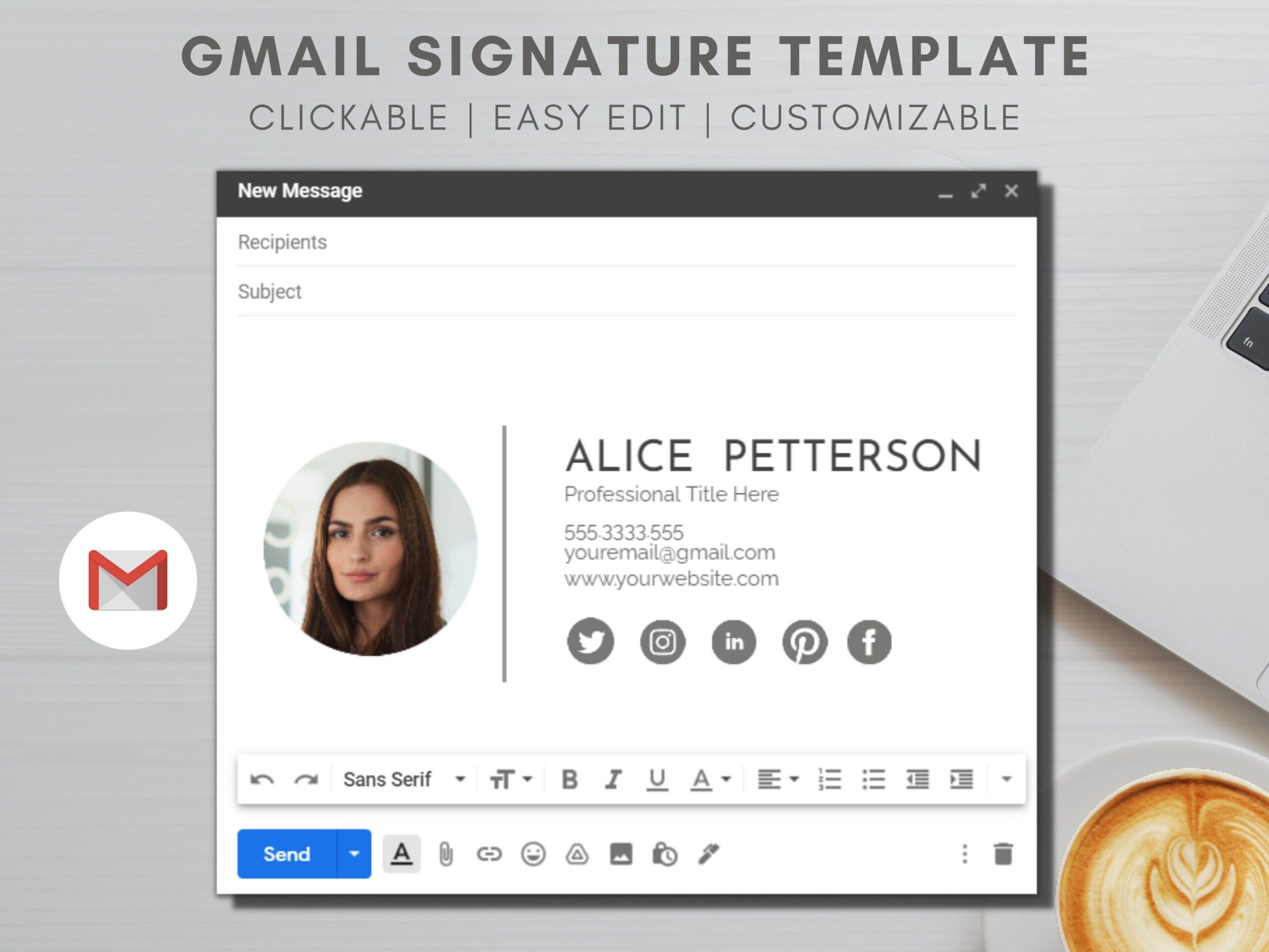 Gmail Email Signature Template | A modern email signature | Custom Email Signature Photo, Logo | Clickable Signature Email Template