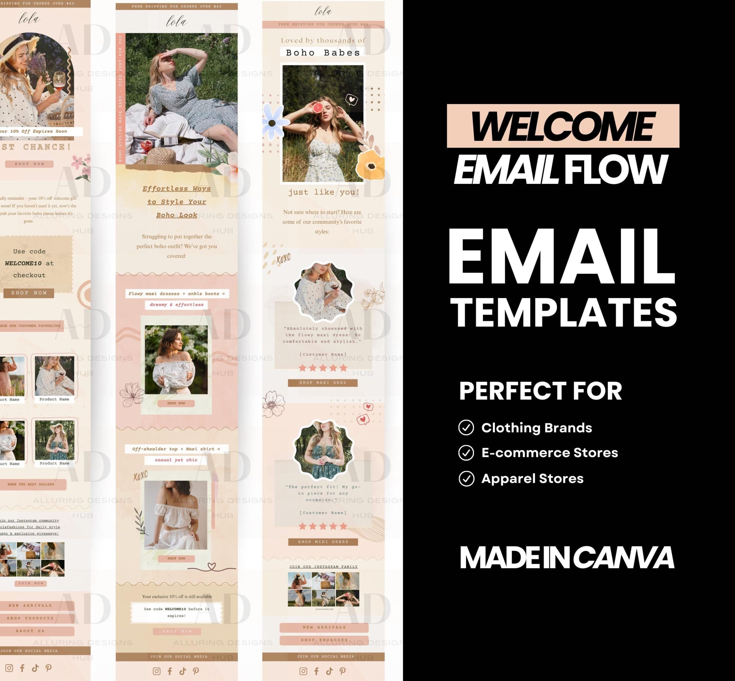Email Marketing Template Canva, Ecommerce Welcome Email Flow, Blush Fashion Email, Canva Email Templates for Mailchimp, Klaviyo, Omnisend &ndash; Etsy Australia