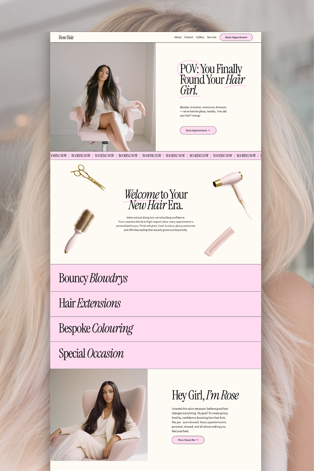 Blush Hair Salon Squarespace Template | Feminine Beauty Website Design for Stylists
