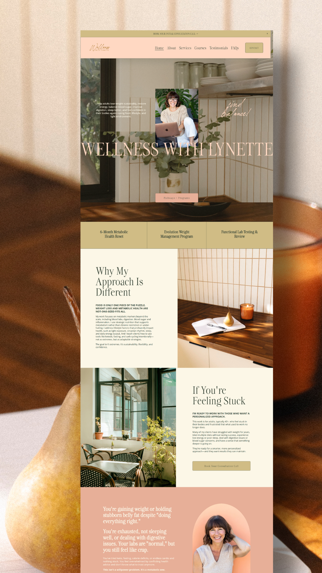 Squarespace Website Design for Wellness Coach | Warm Golden Brand Styling