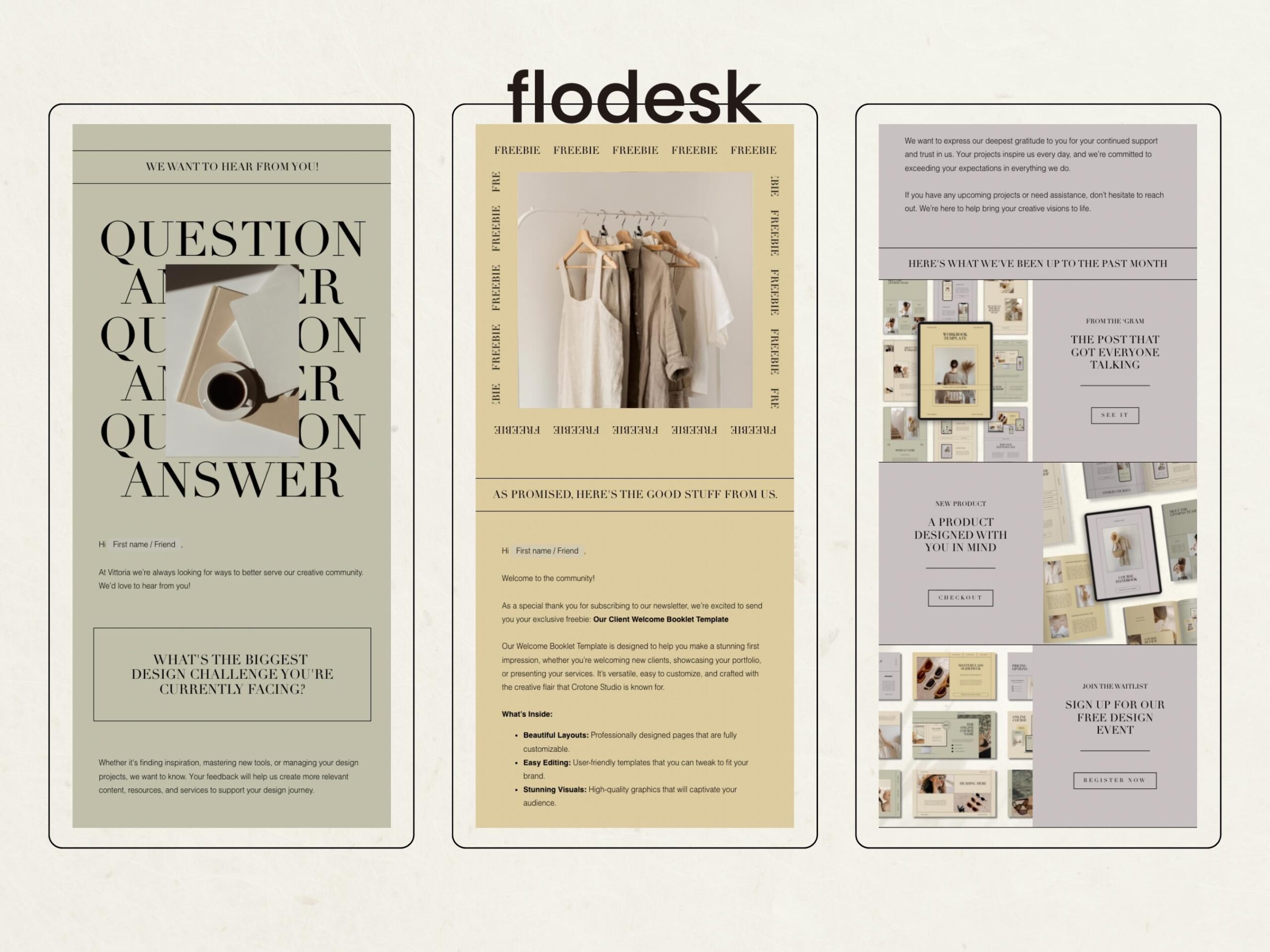 Flodesk Email Marketing Templates, Modern Editorial Newsletter Template, Marketing Mailing List Design, Email Campaigns, Sales Welcome Email
