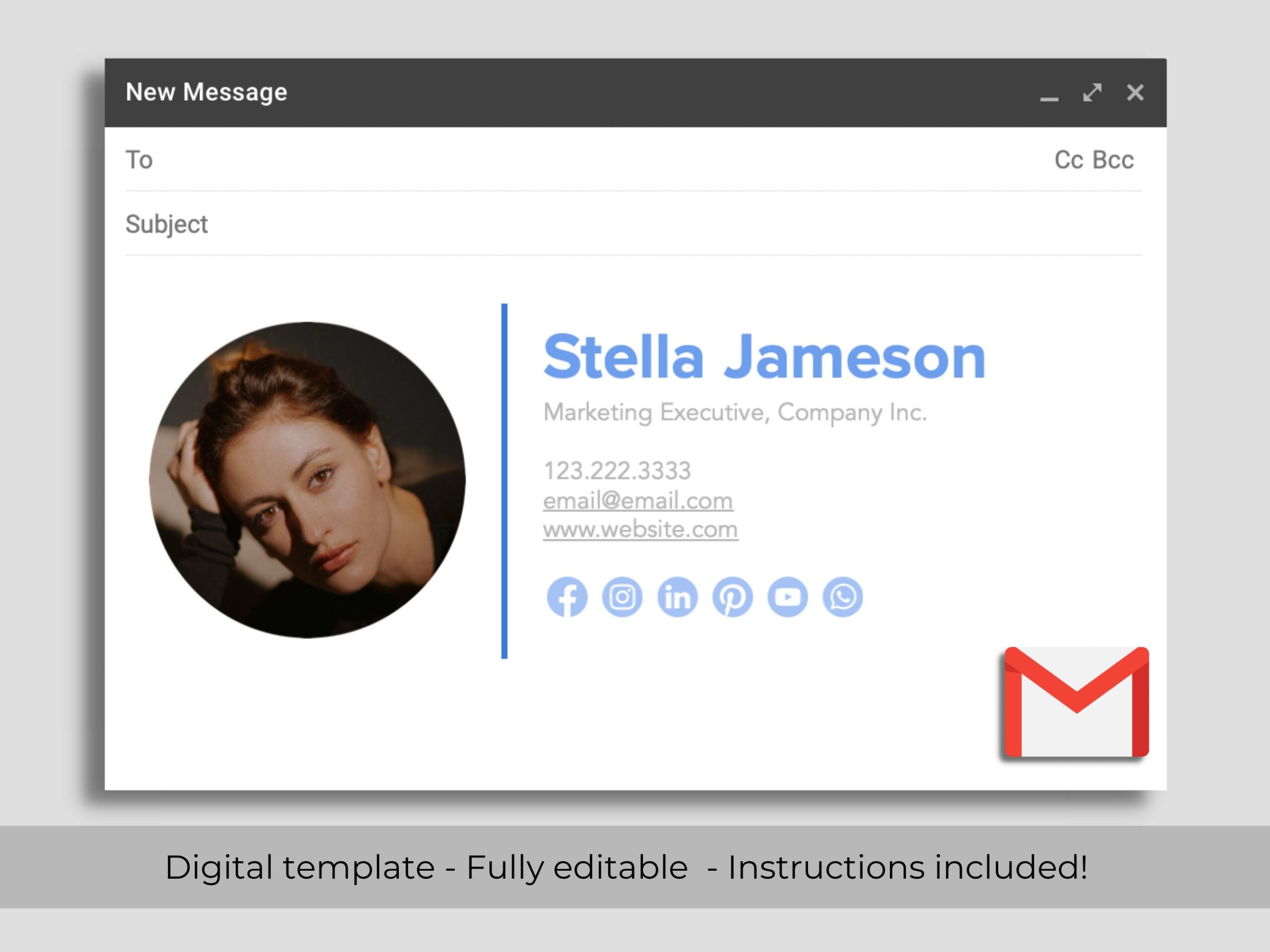 Gmail Email Signature Template, Professional and Modern Email Signature with Clickable Icons and Instructions Included
