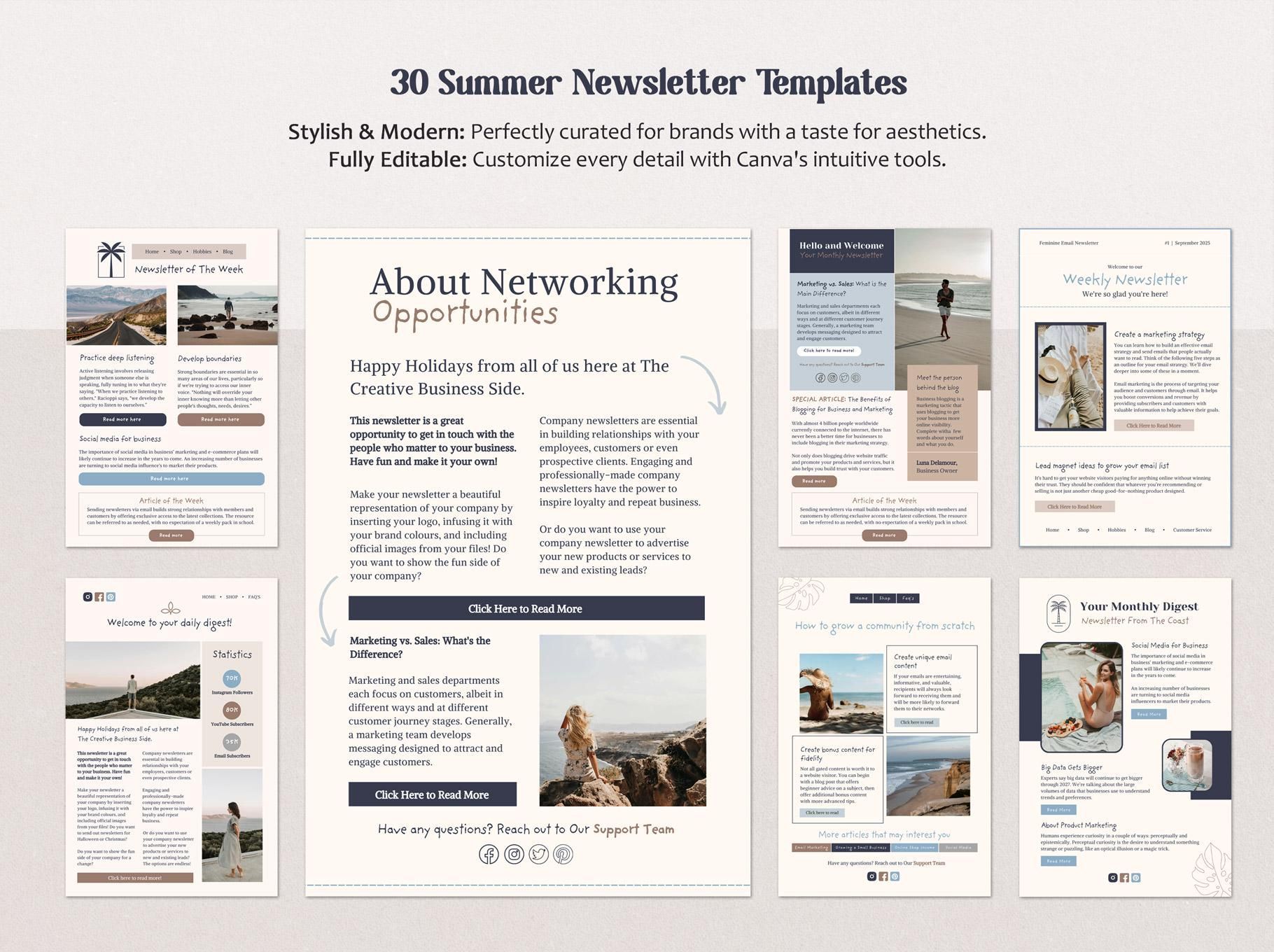 Summer Email Newsletter Templates | Editable Canva Templates for Email