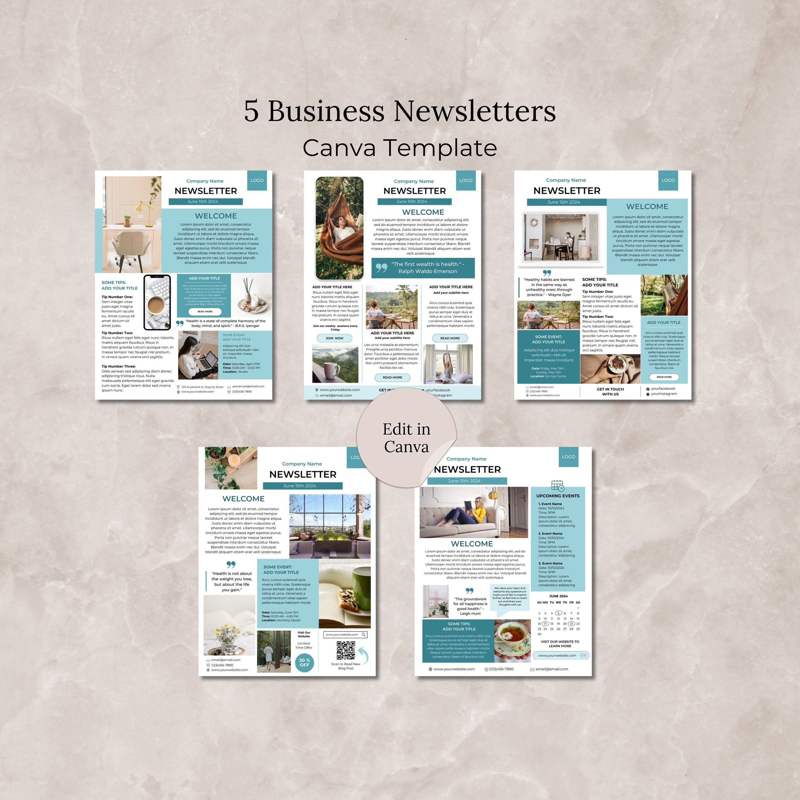 Newsletter Email Template Canva Blue Professional Editable Business Monthly Newsletter Email Marketing Bundle Small  Company Newsletter