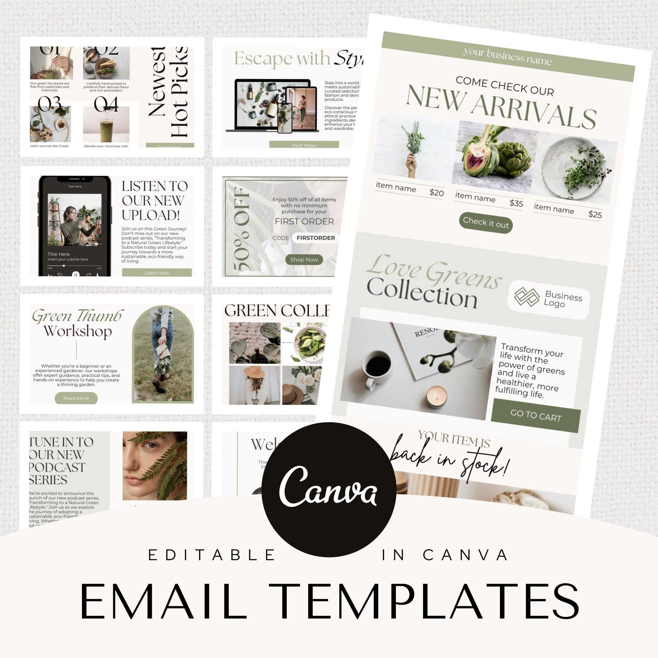 Email Marketing Template Canva Newsletter Template Kit Email Newsletter Canva Template for Blogger Coach Business Sales Email Design Green
