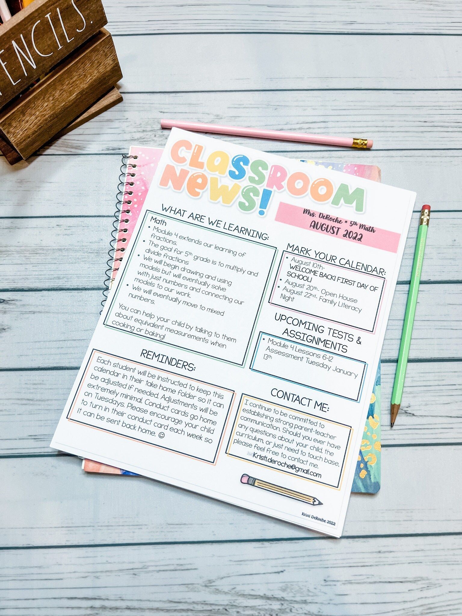 Classroom Newsletter Template, Editable Newsletter, Back to School Newsletter