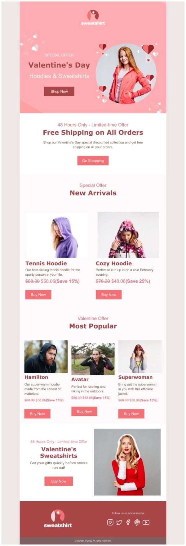 Newsletter Email Template ‘Hoodies and Sweatshirts’ fir Valentine’s Day