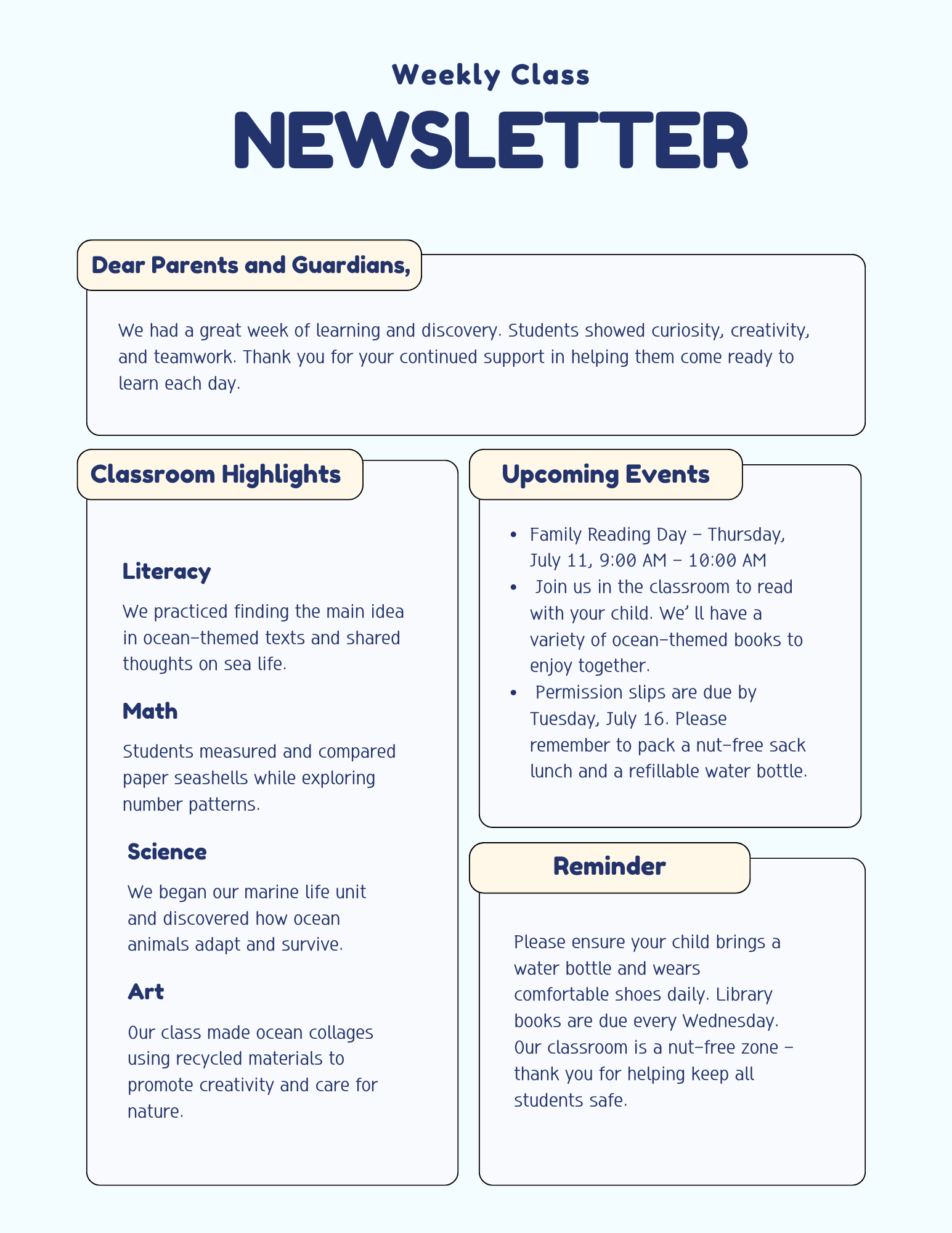 Weekly classroom newsletter template